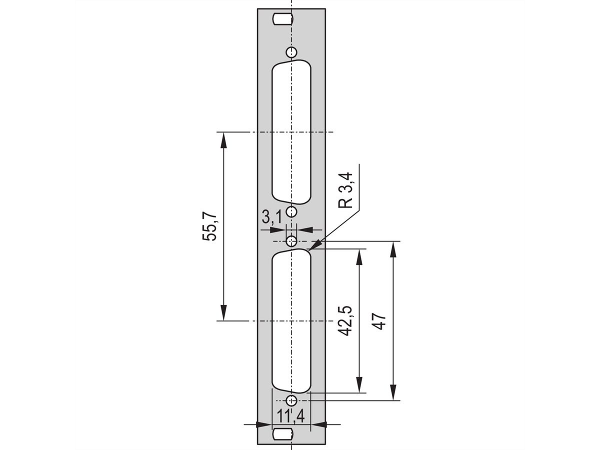 SCHROFF 19" voorpaneel met D-subuitsparing, 2x25-pin, 3U, 4 HP, 2,5 mm, Al, RAL 7035