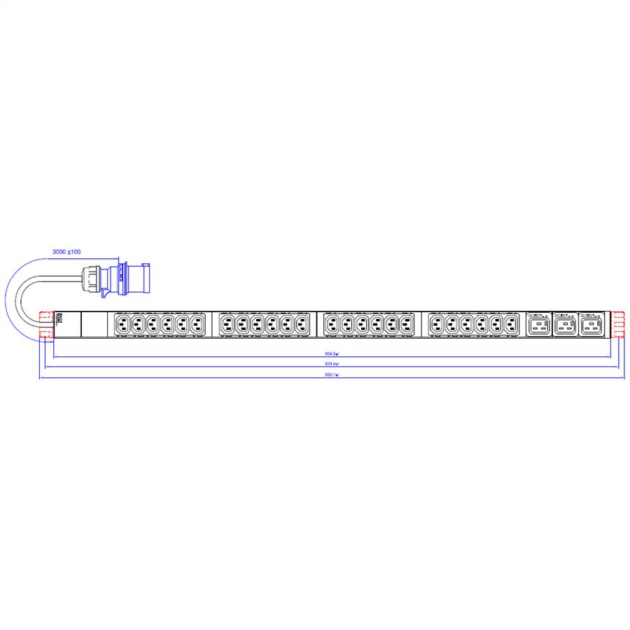 BACHMANN IT PDU ALU 1U 24x C13 3x C19 plug CEE L+N+PE 16A blue