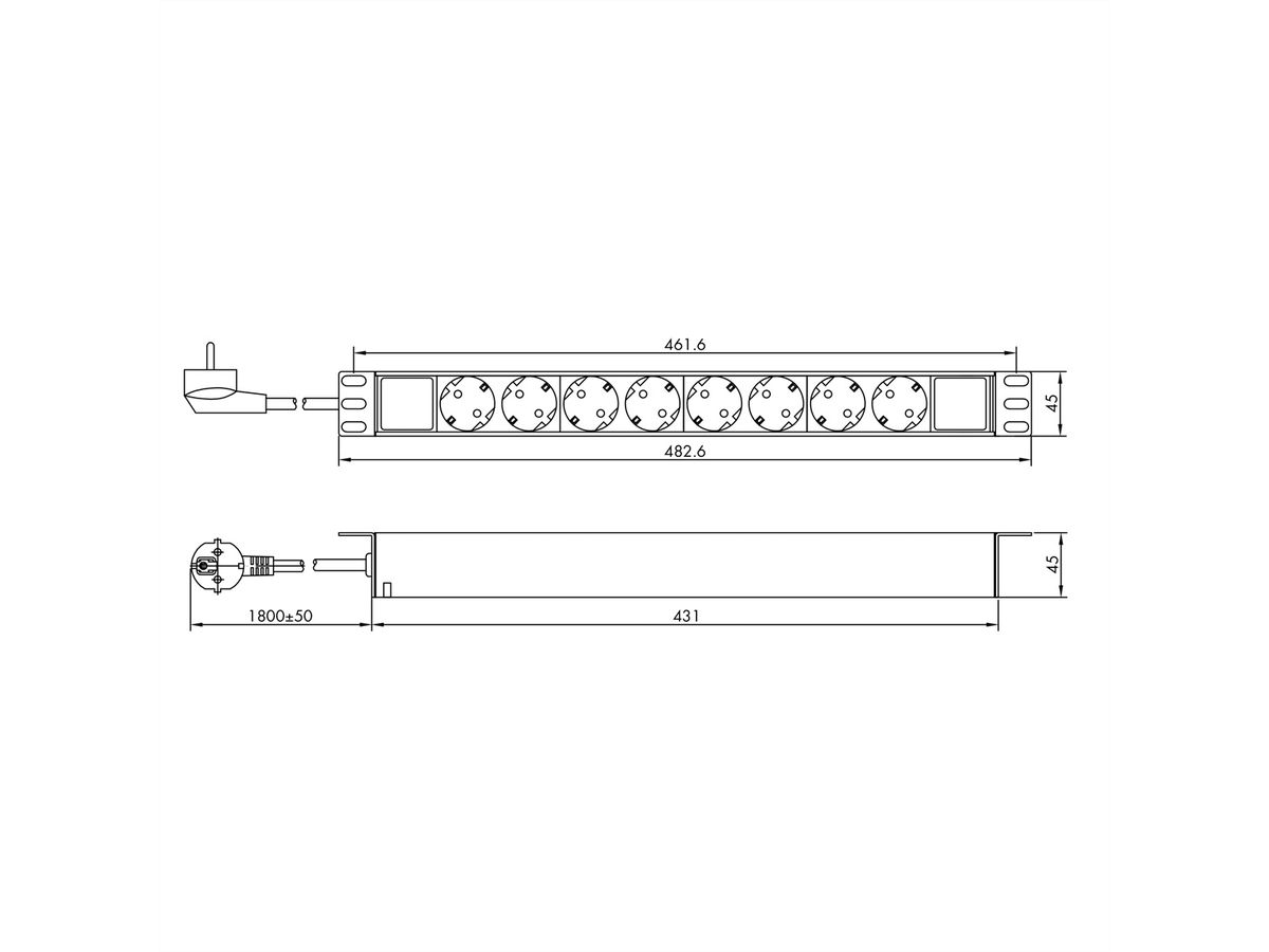 VALUE 19" PDU for Cabinets, 8x, 4000W, CEE 7/3 German Type, 1.8 m
