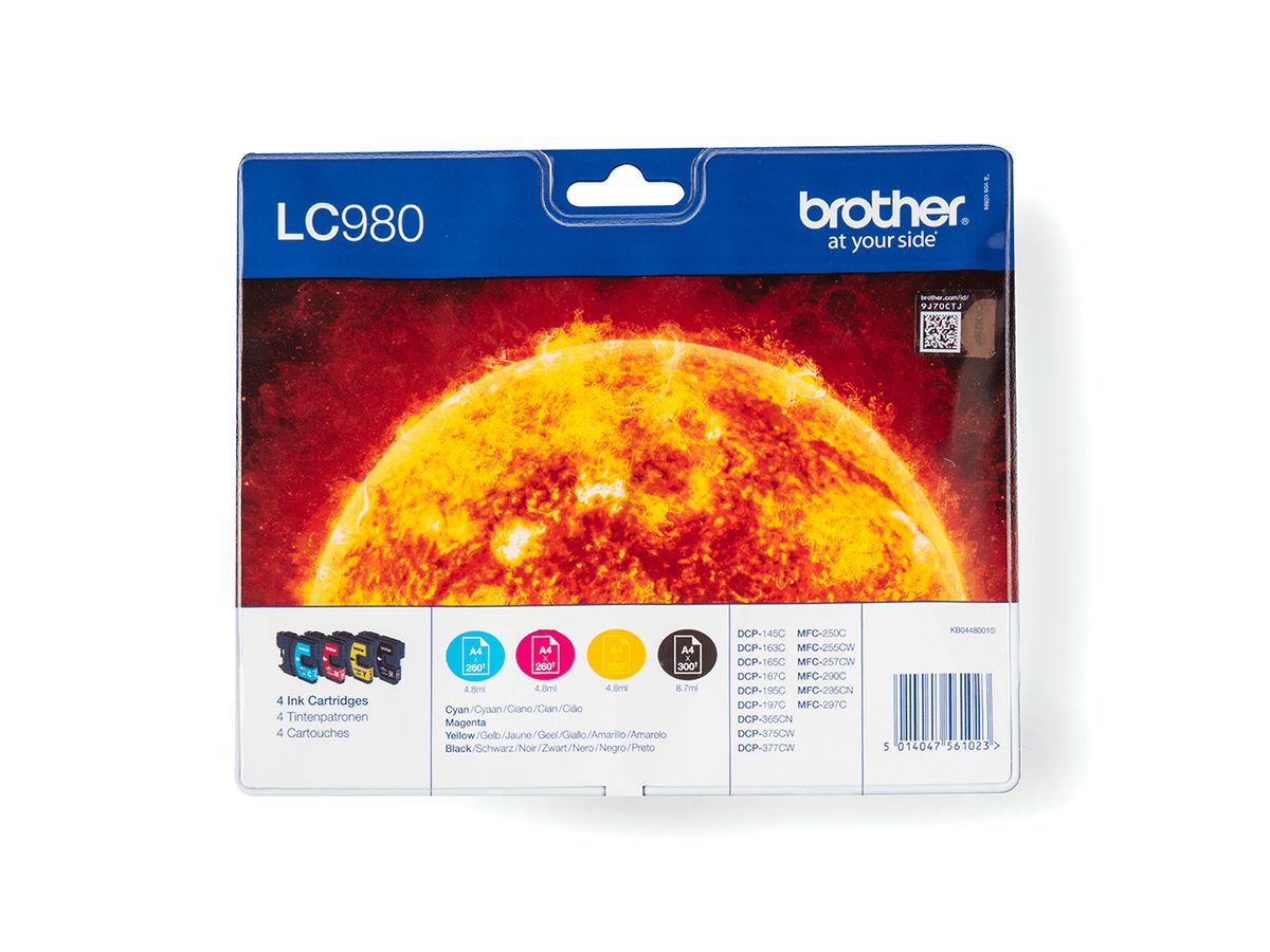 Brother LC980VALBP inktcartridge 4 stuk(s) Origineel Zwart, Cyaan, Magenta, Geel