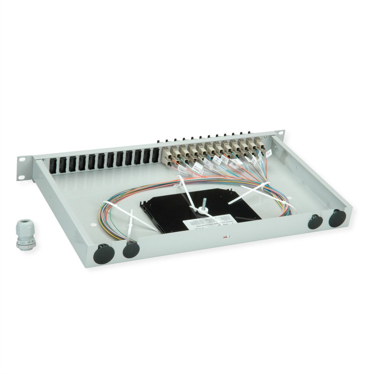 TELEGÄRTNER BASIS eco LWL-Panel mit Kupplungen & Pigtails, 12x SC Duplex, beige, OM2, Grade C
