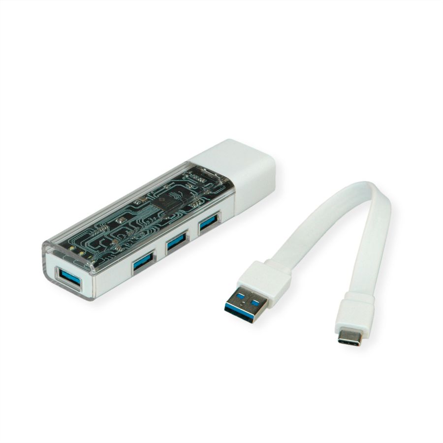 ROLINE Mobile USB 3.2 Gen 1 Hub, 4-poorts, Type A+C verbindingskabel