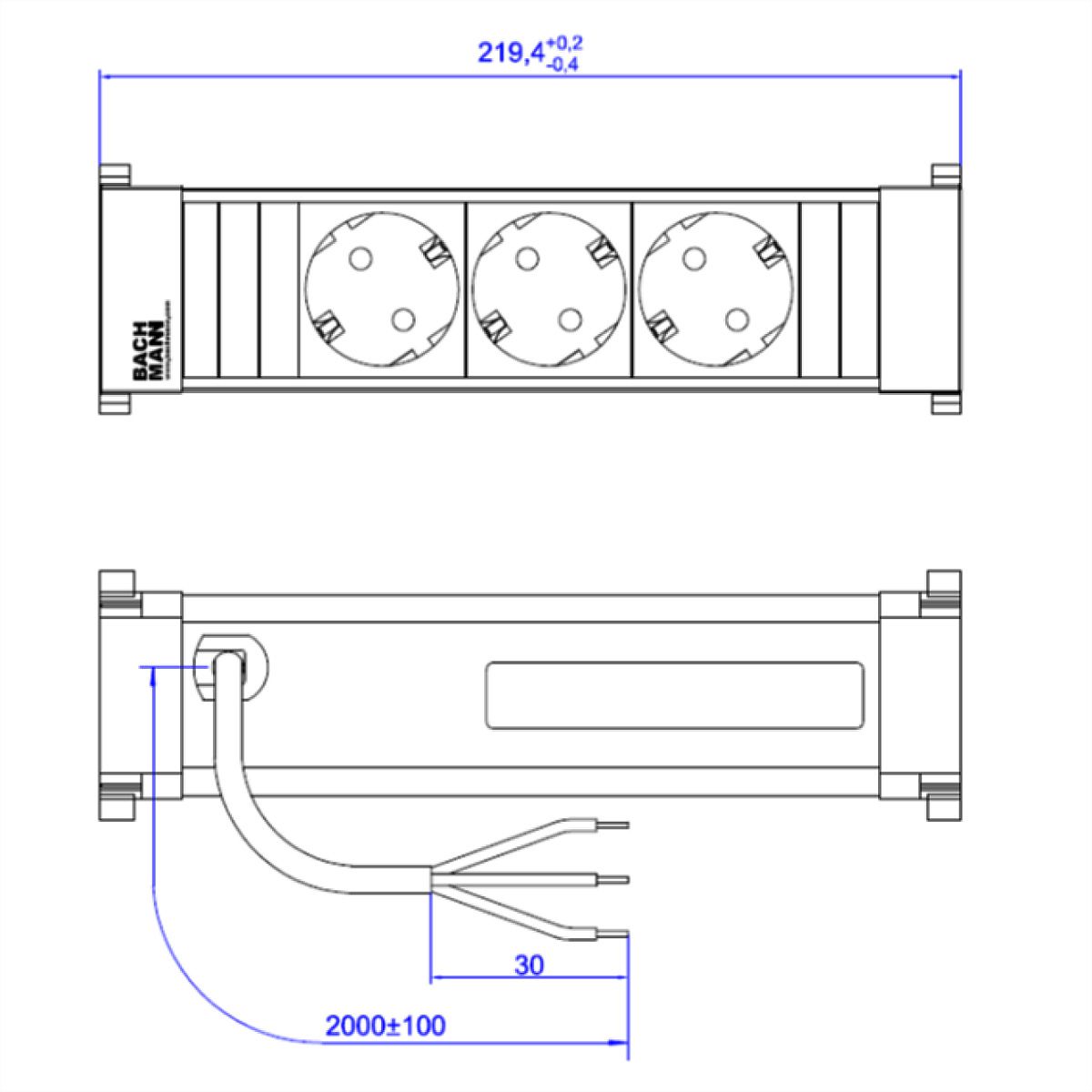 BACHMANN POWER FRAME 3xCEE7/3, Power 2.0m AEH incl. mounting plug