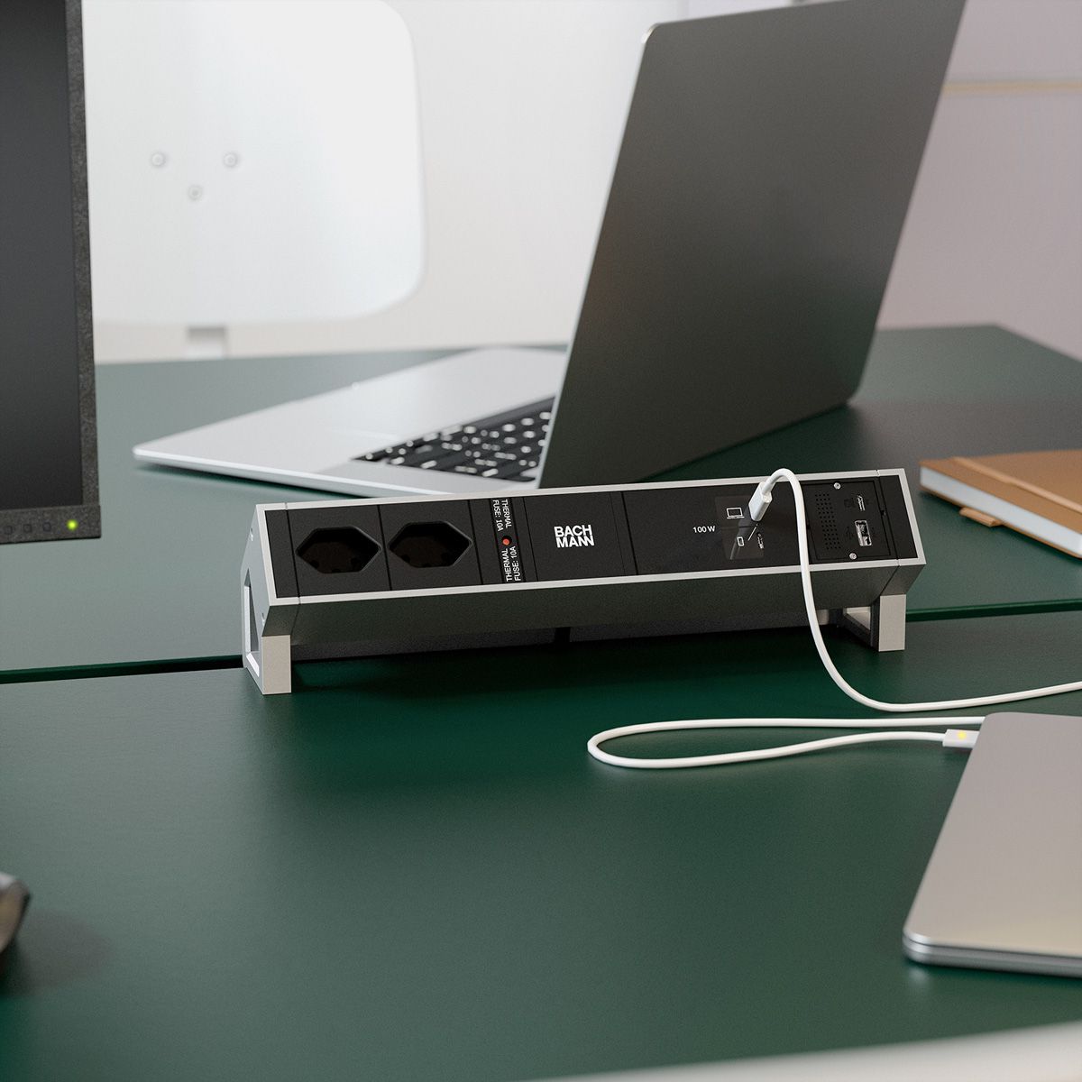 BACHMANN DESK2 2xCH 90° 1xUSB C/C 100W, 1xCM L=0.2m INOX