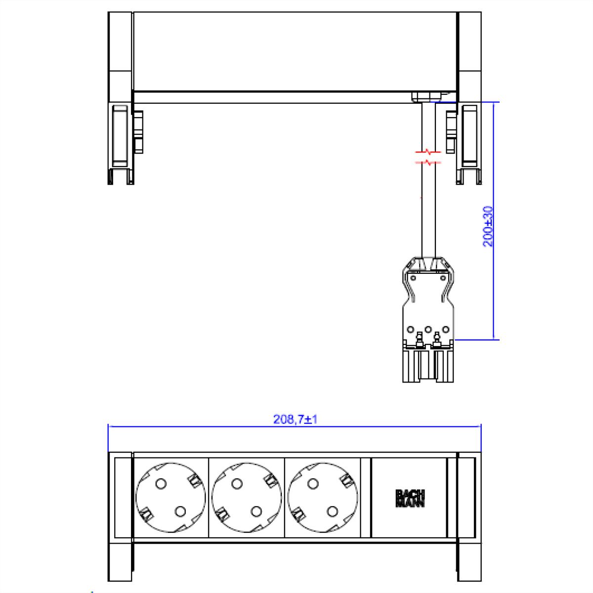 BACHMANN DESK2 wit 3xCEE7/3 0,2m GST18 RAL9010