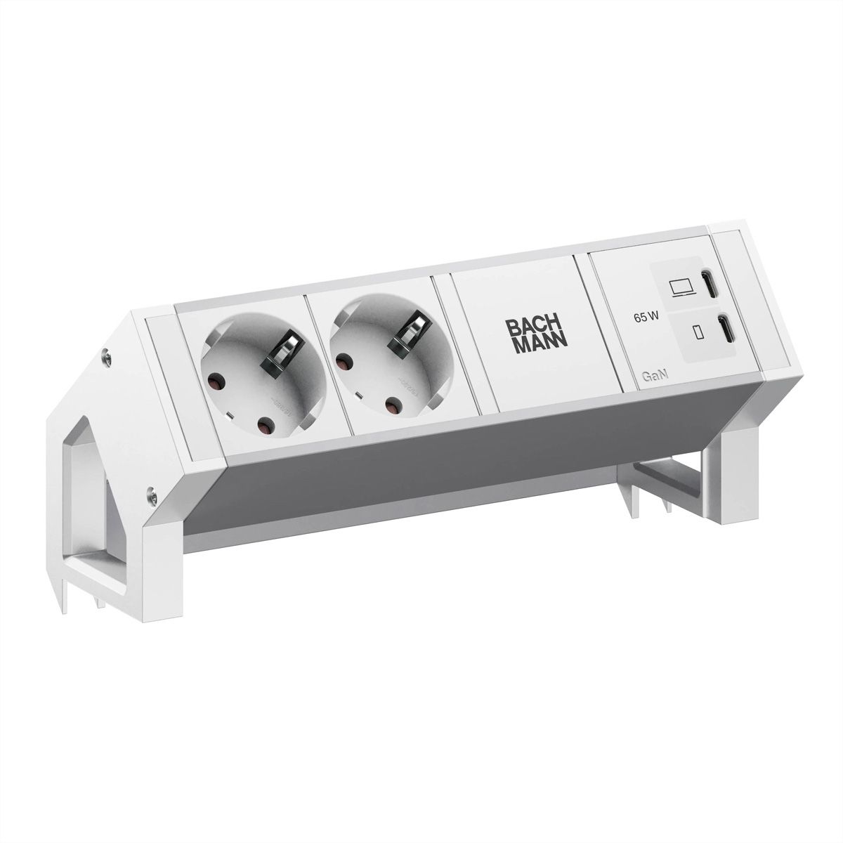 BACHMANN DESK2 ALU WHITE 2xCEE7/3, 1xUSB C/C 65W L=0.2m RAL9010
