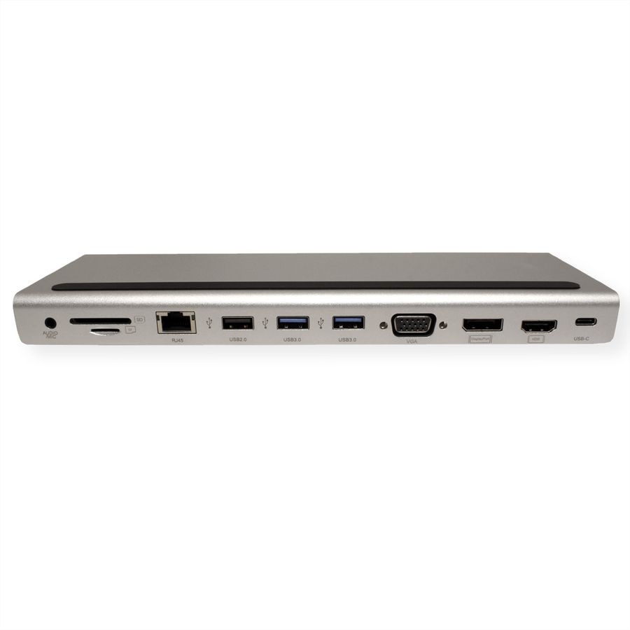 VALUE USB-C Multiport Docking Station, 4K HDMI/DP, VGA, USB, Kaartlezer, PD, LAN, Audio