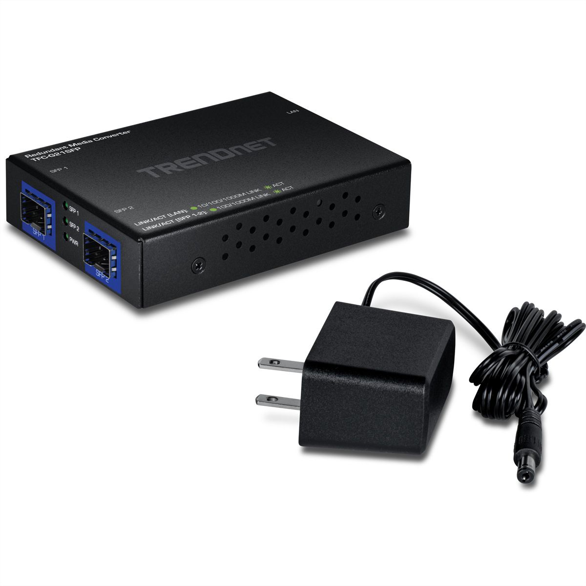 TRENDnet TFC-G21SFP 1000BASE-T to Dual SFP Fiber Media Converter, Redundant Mode
