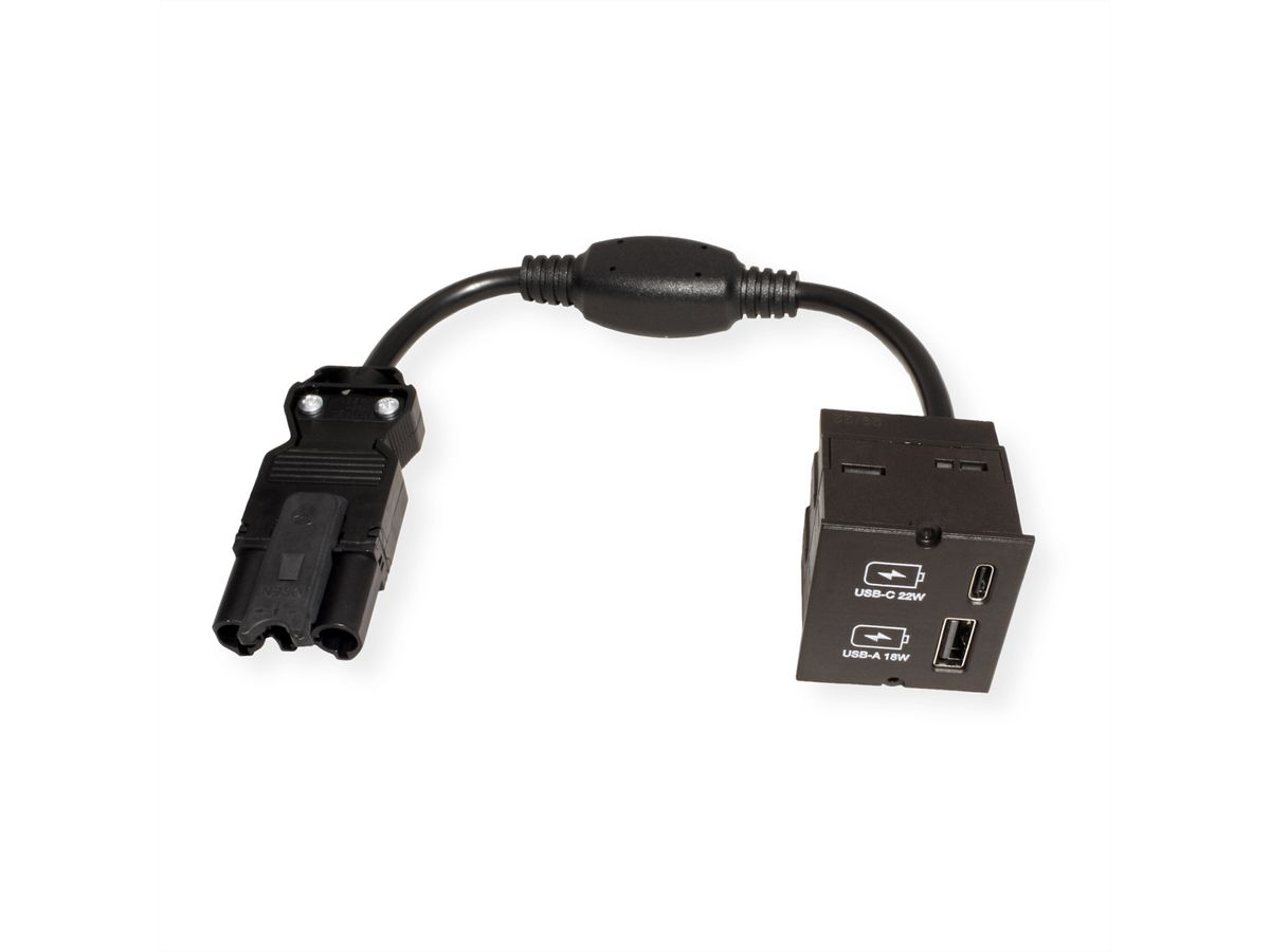BACHMANN Custom Module USB Charger Module Type A & Type C 22W, Quickcharge, black