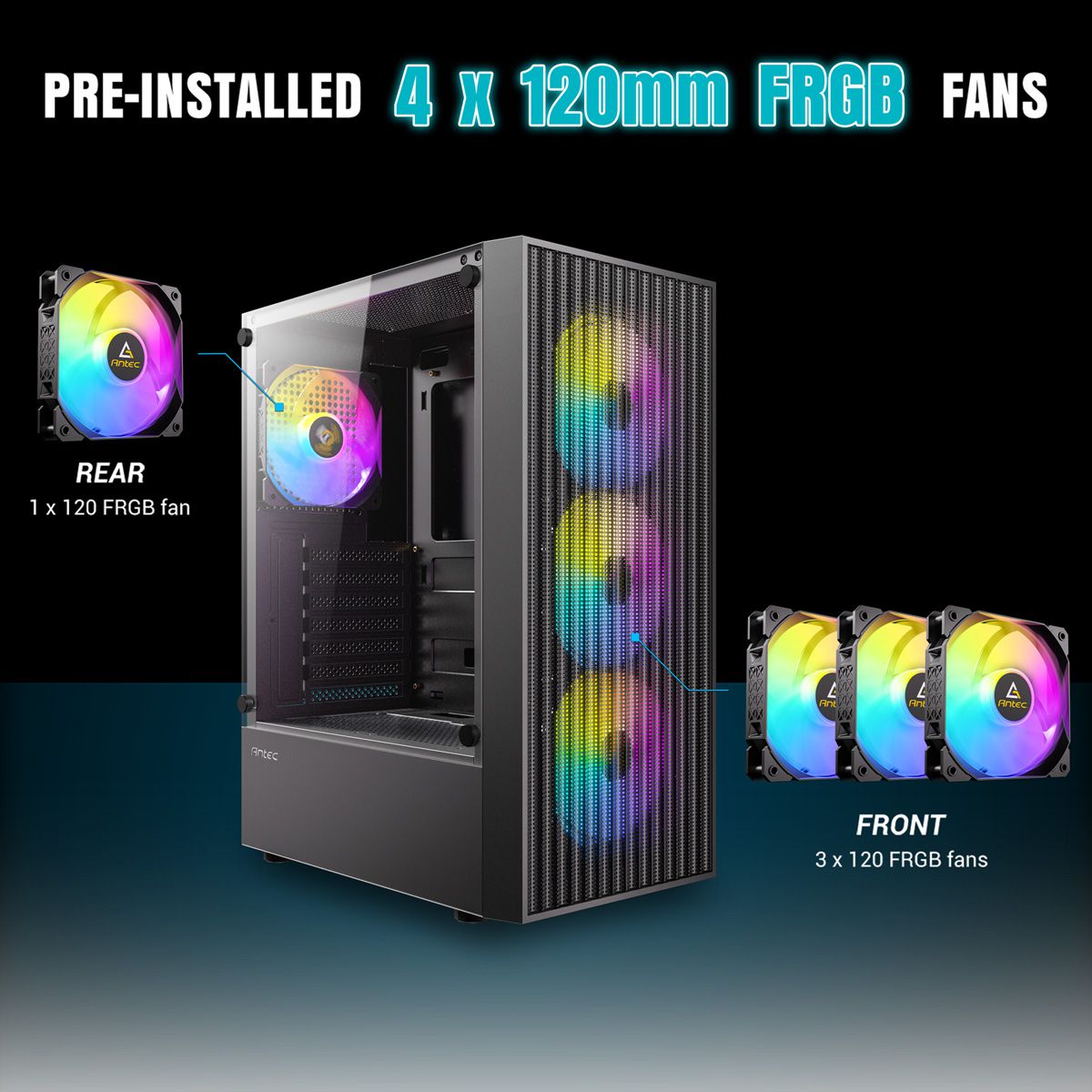 ANTEC AX27 RGB Elite PC case Midi Tower Gaming ATX, black