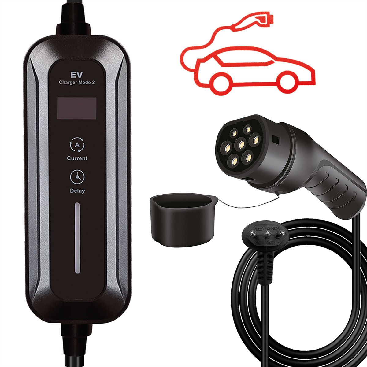 ROLINE Portable EV Charging Cable, Italian Plug - Type 2, Mode 2, 10 A, 2.3 kW, 3 m