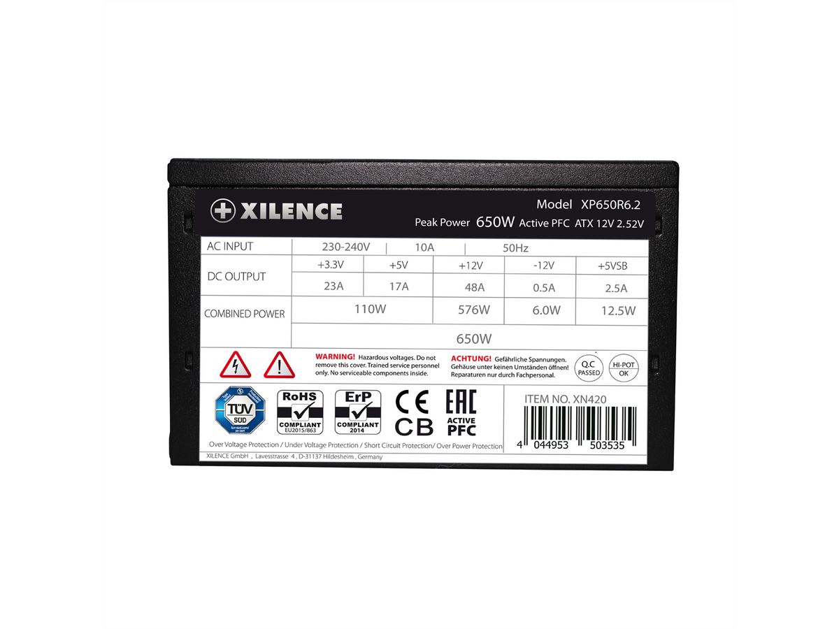 Xilence XP650R6.2 Gaming 650W ATX PC voeding, 80+, niet modulair