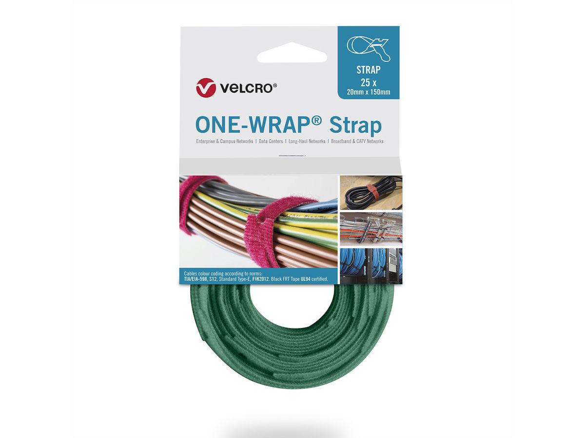 VELCRO® One Wrap® Bindband 13mm x 200mm, 25 stuks, groen