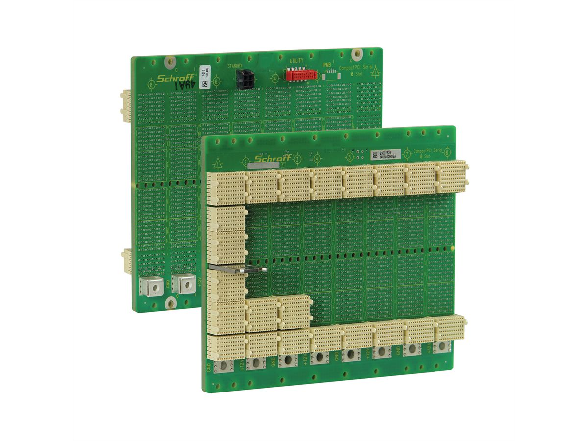 SCHROFF CPCI seriële backplane, 3 HE, 8 sleuven, systeemsleuf links, enkele ster, zonder RIO