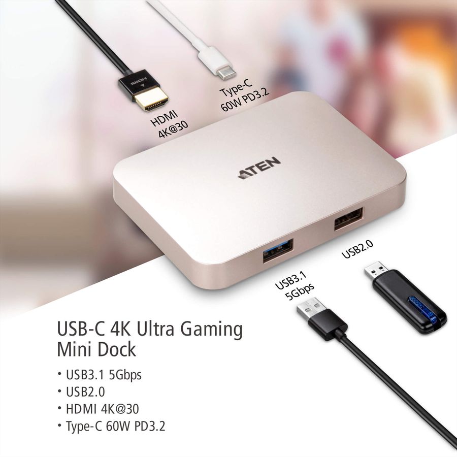 ATEN UH3235 USB-C 4K Ultra Mini Dock met Power Passthrough