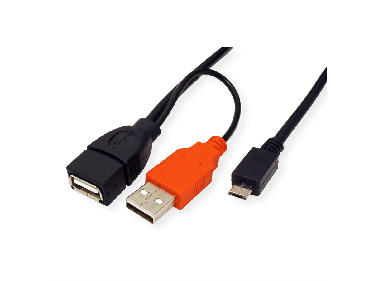 ROLINE USB2.0 Y Cable, 2x Type A M/F - 1x MicroB M, 1m