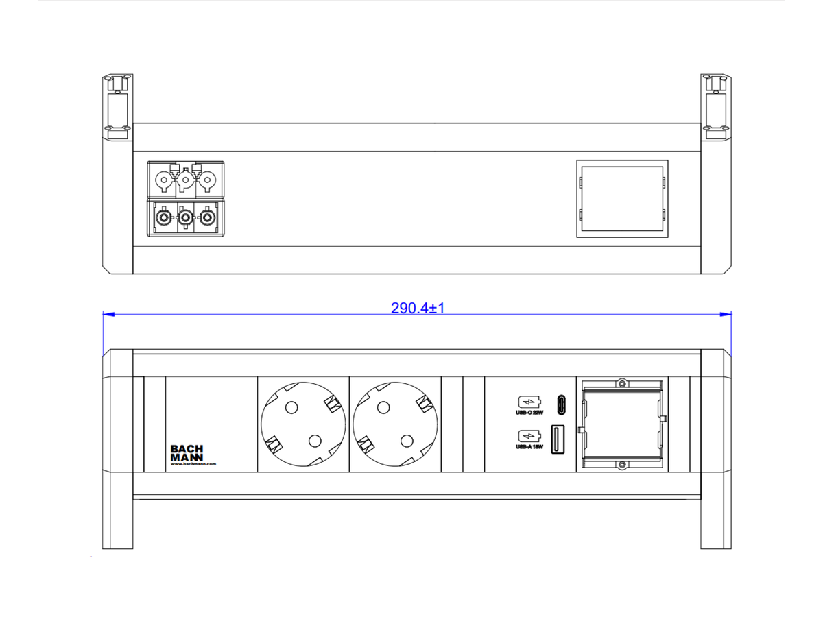 BACHMANN DESK 2xCEE7/3 1xUSB A/C 22W 1xCM GST18 RAL9010