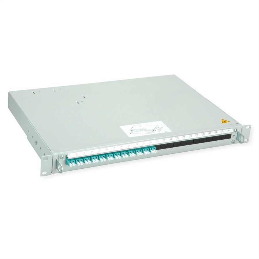 TELEGÄRTNER PROFI V LWL-Panel mit Kupplungen & Pigtails, 12x LC Duplex, türkis, OM3, Grade B