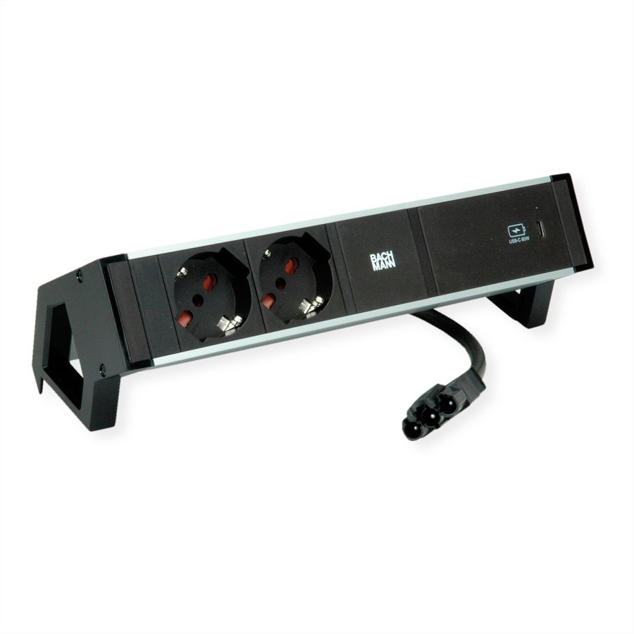 BACHMANN DESK2 ALU ZWART 2xP40, 1xUSBC 60W 0,2m GST18 Italië