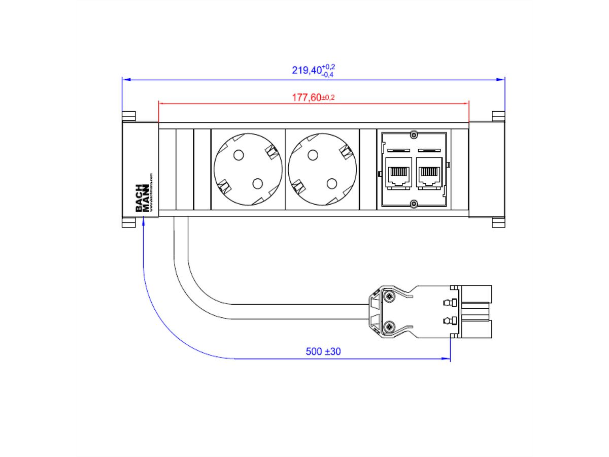 BACHMANN POWER FRAME Small 2x earthing contact 2x CAT5e