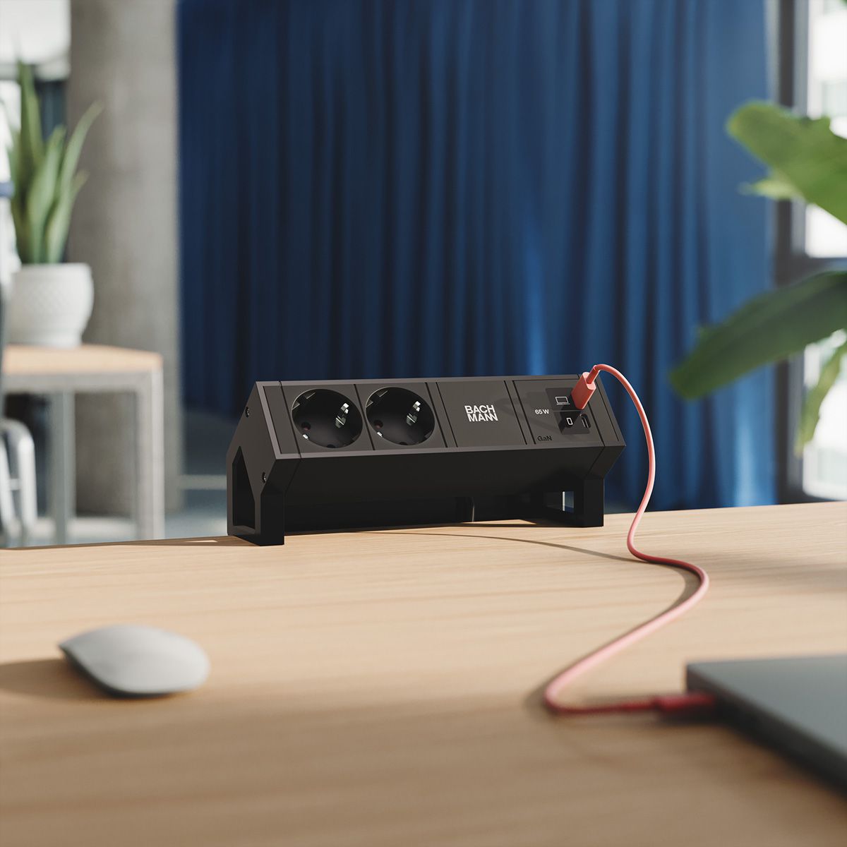 BACHMANN DESK2 2xCEE7/3 1xUSB C/C 65W, L=0.2m RAL9005