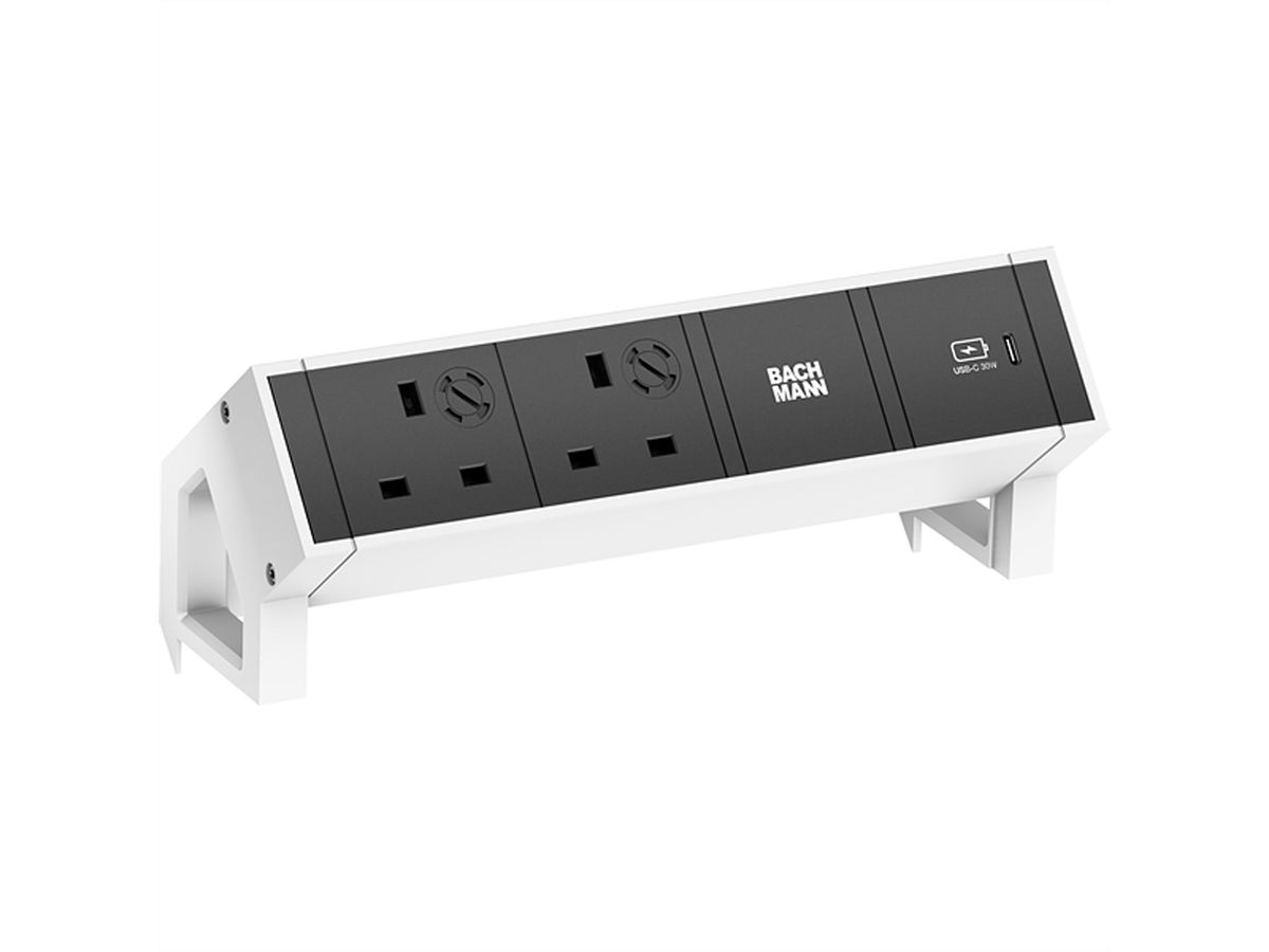 BACHMANN DESK2 2xUK 1xUSB C 30W, 0,2m GST18 RAL9010, Verenigd Koninkrijk