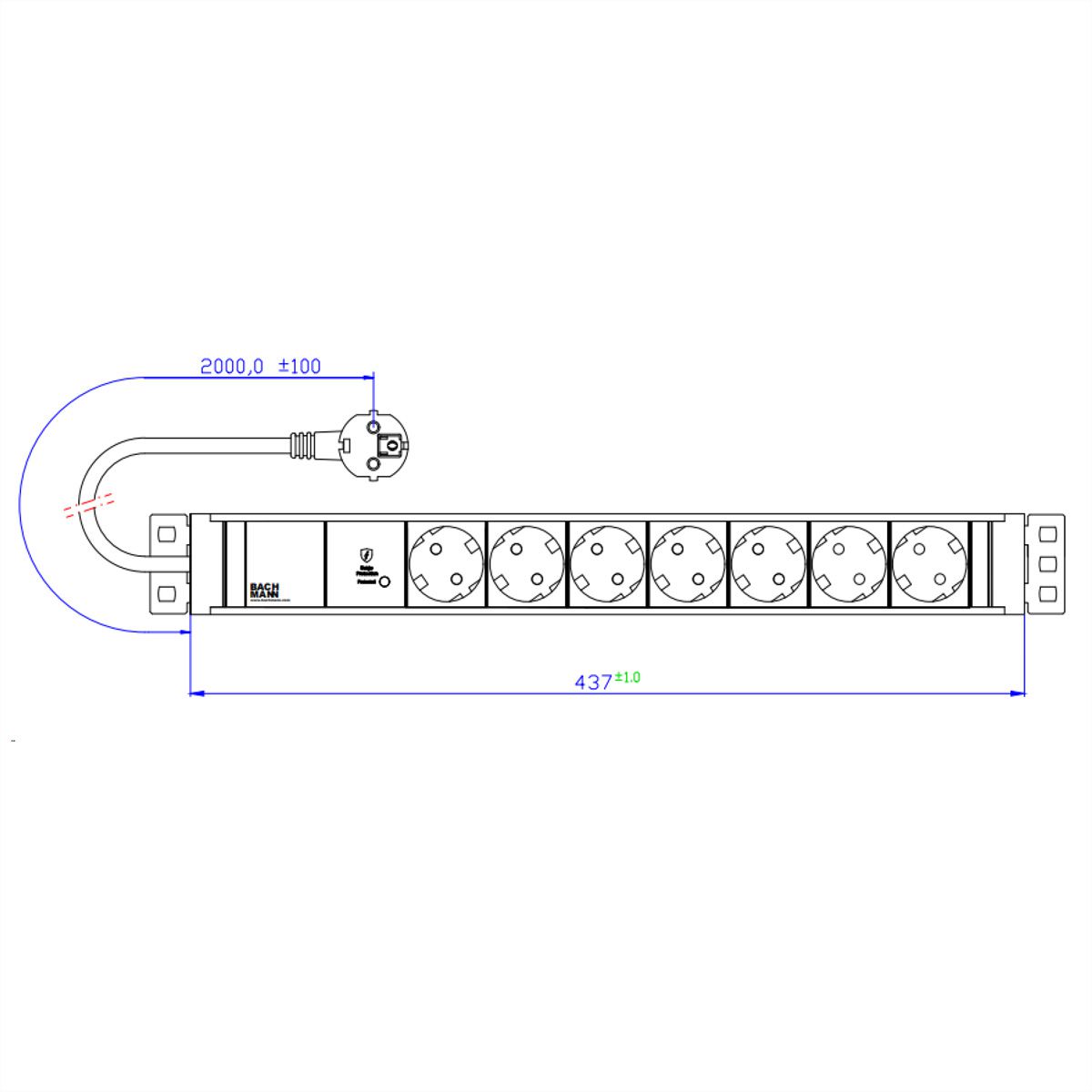 BACHMANN 19" 1.5U 7xCEE7/3 ws 1xSPD-Plus 2.0m CEE7/7