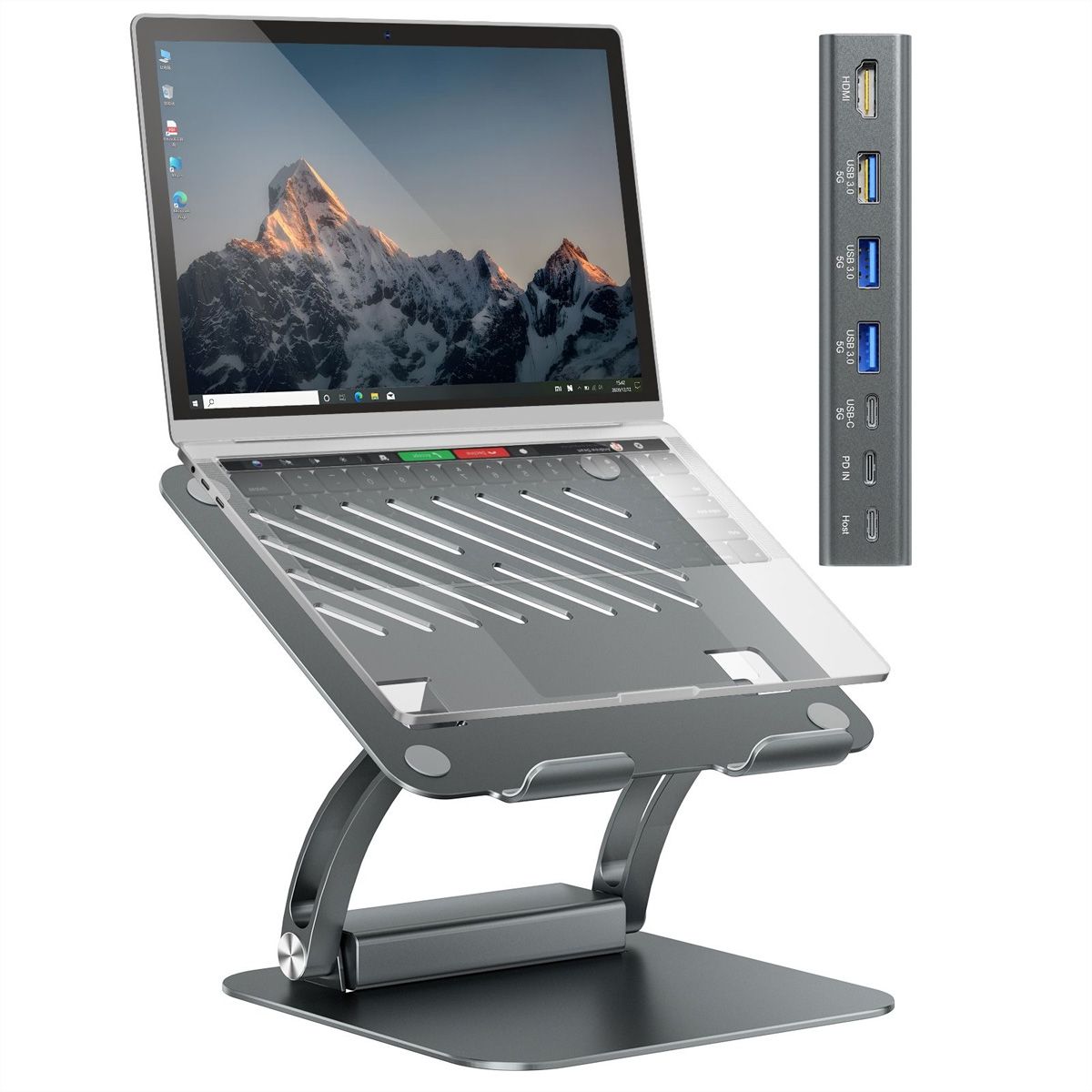 EXSYS EX-1224HM Laptop-Stand with removable 7-in-1 USB-C docking station, for Laptop, Notebook, MacBook & Tablet