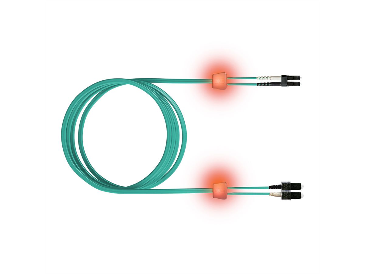 saCon Patch cables LED-Duplex 50/125µm OM3, LC/SC, turquoise, 1 m