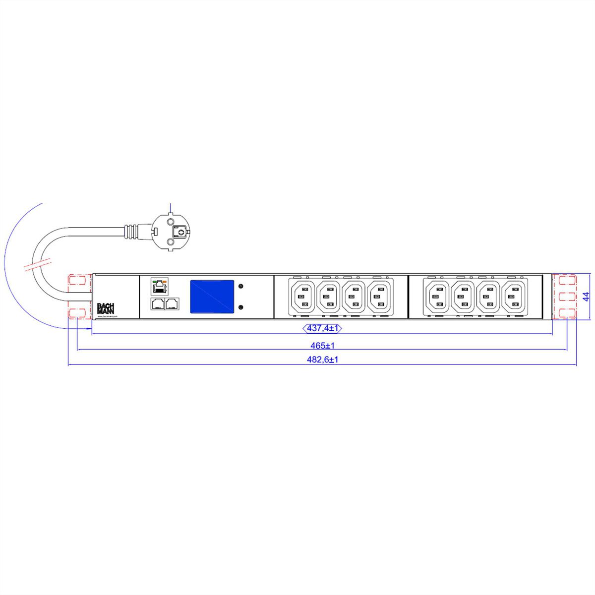 BACHMANN 19 inch 1U BN2000 8xC13, TCP/IP power 2.0m CEE7/7