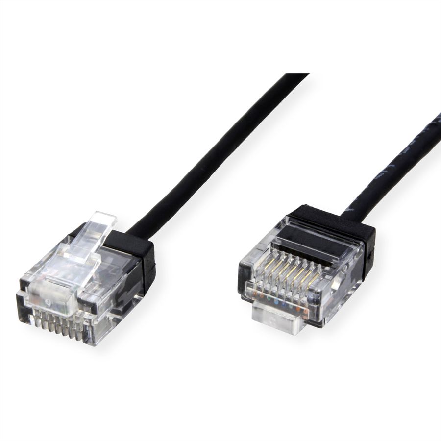ROLINE UTP DataCenter Patchkabel Cat.6A (Class EA), LSOH, dun, extra korte stekker, zwart, 2 m