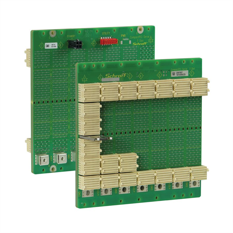 SCHROFF CPCI seriële backplane, 3 HE, 7 sleuven, systeemsleuf links, enkele ster, zonder RIO