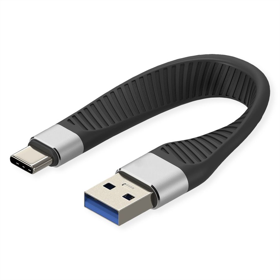 ROLINE USB 3.2 Gen 2 siliconenkabel, Emark, C-A, M/M, 10Gbit/s, zwart, 11 cm
