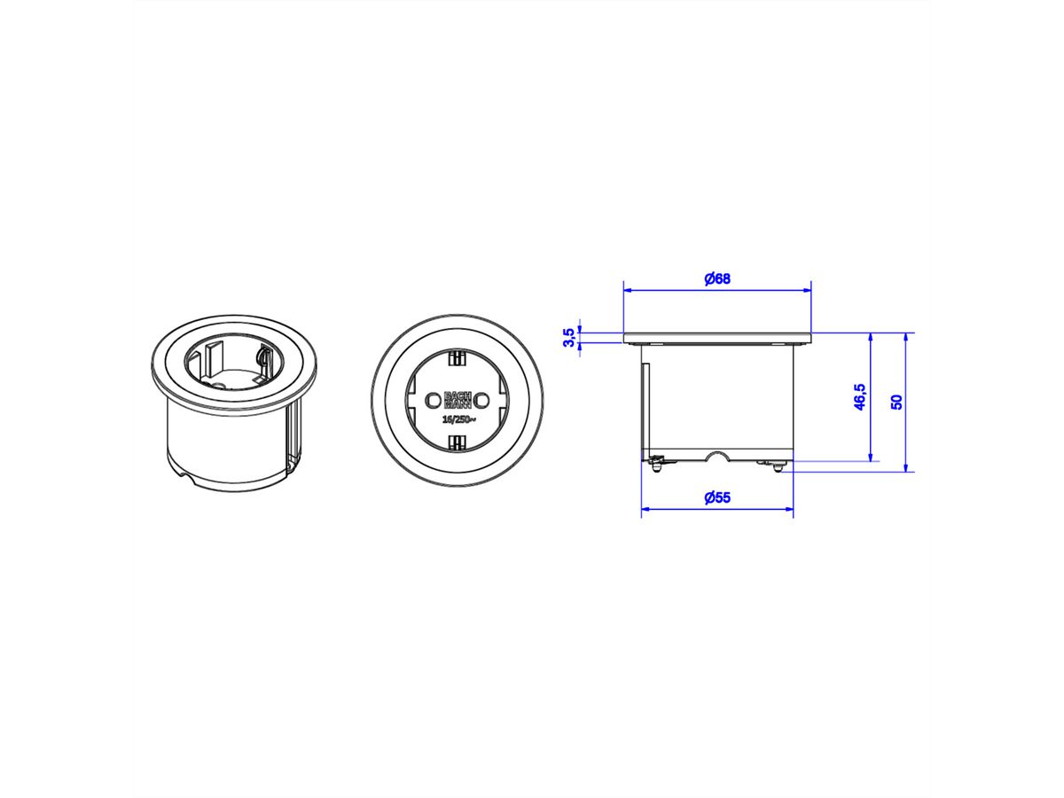 BACHMANN PIX 1x geaard contact met sier ringen in wit en zwart, GST koppeling