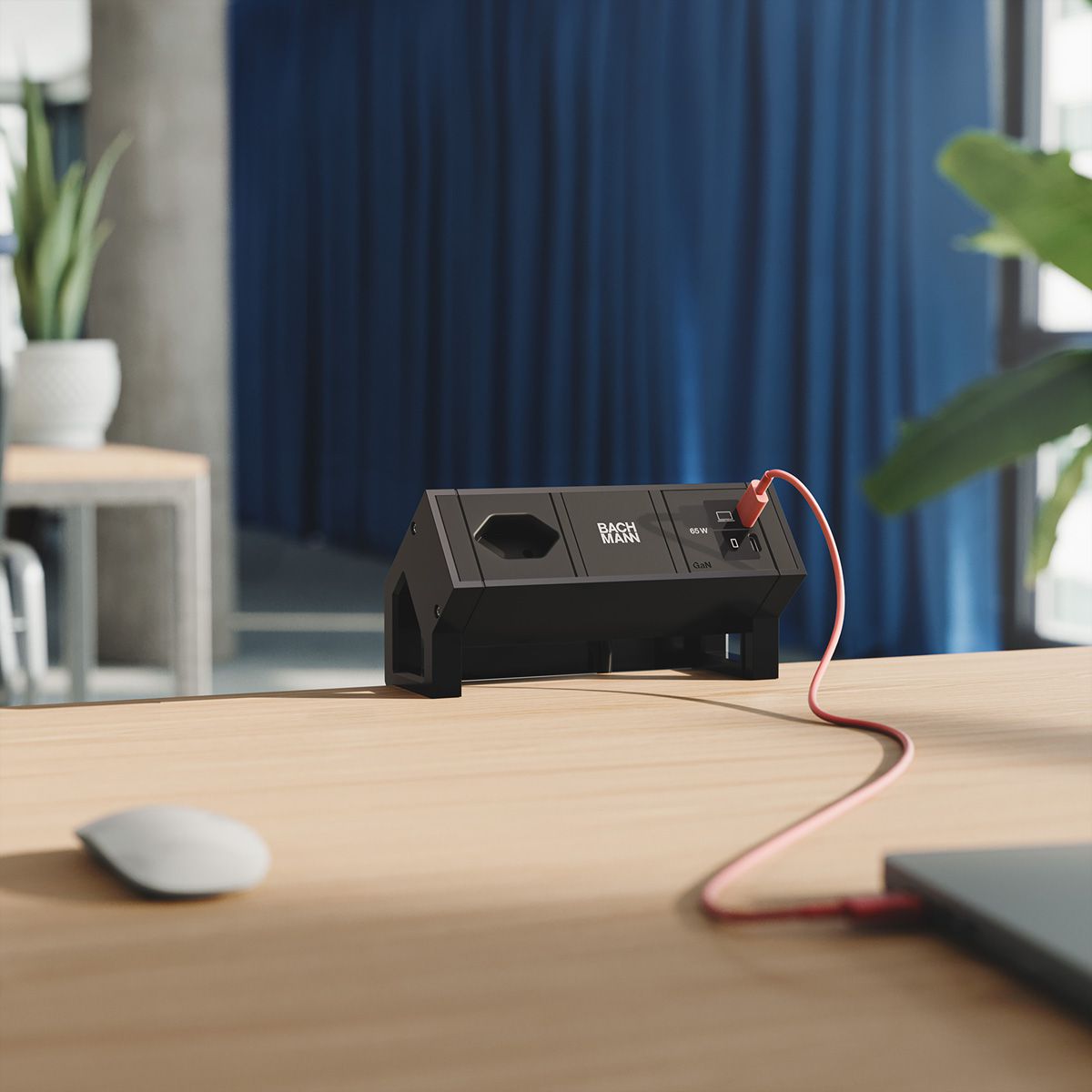 BACHMANN DESK2 1xCH 90° 1xUSB C/C 65W, L=0.2m RAL9005