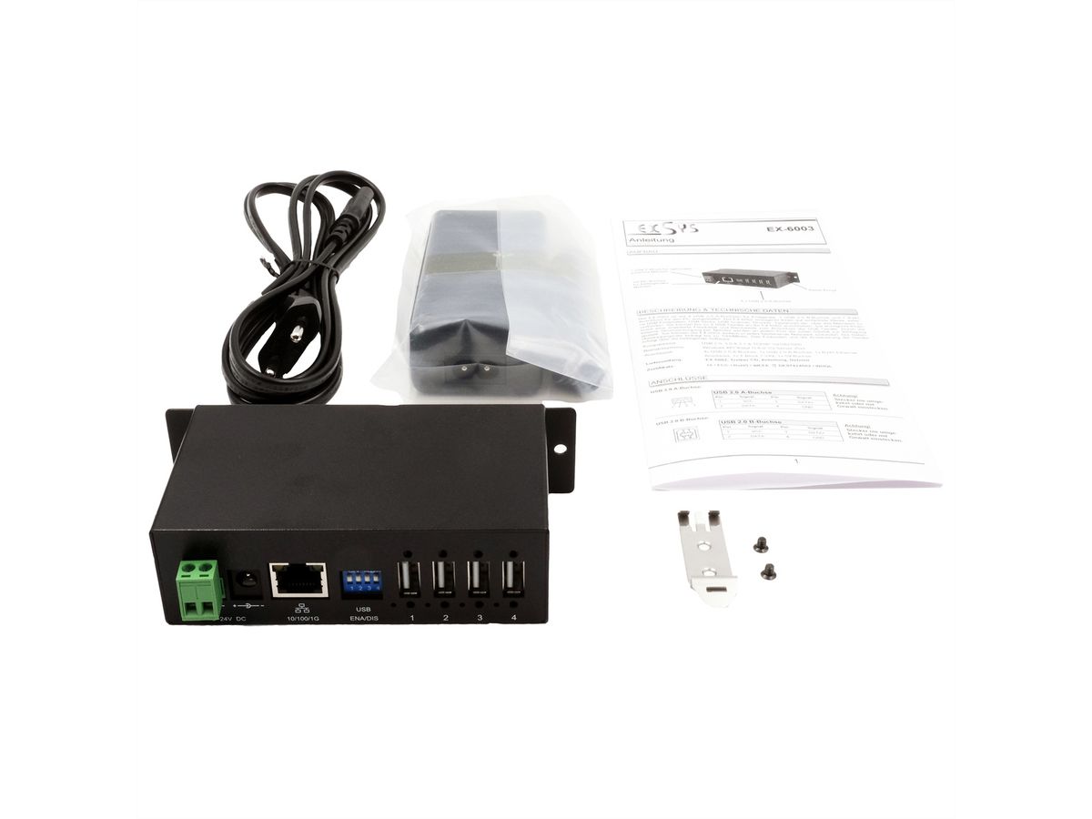 EX-6003HMVS Ethernet 1Gigabit to 4x USB 2.0 Ports, with 15KV ESD Overvoltage Protection in Metal Case