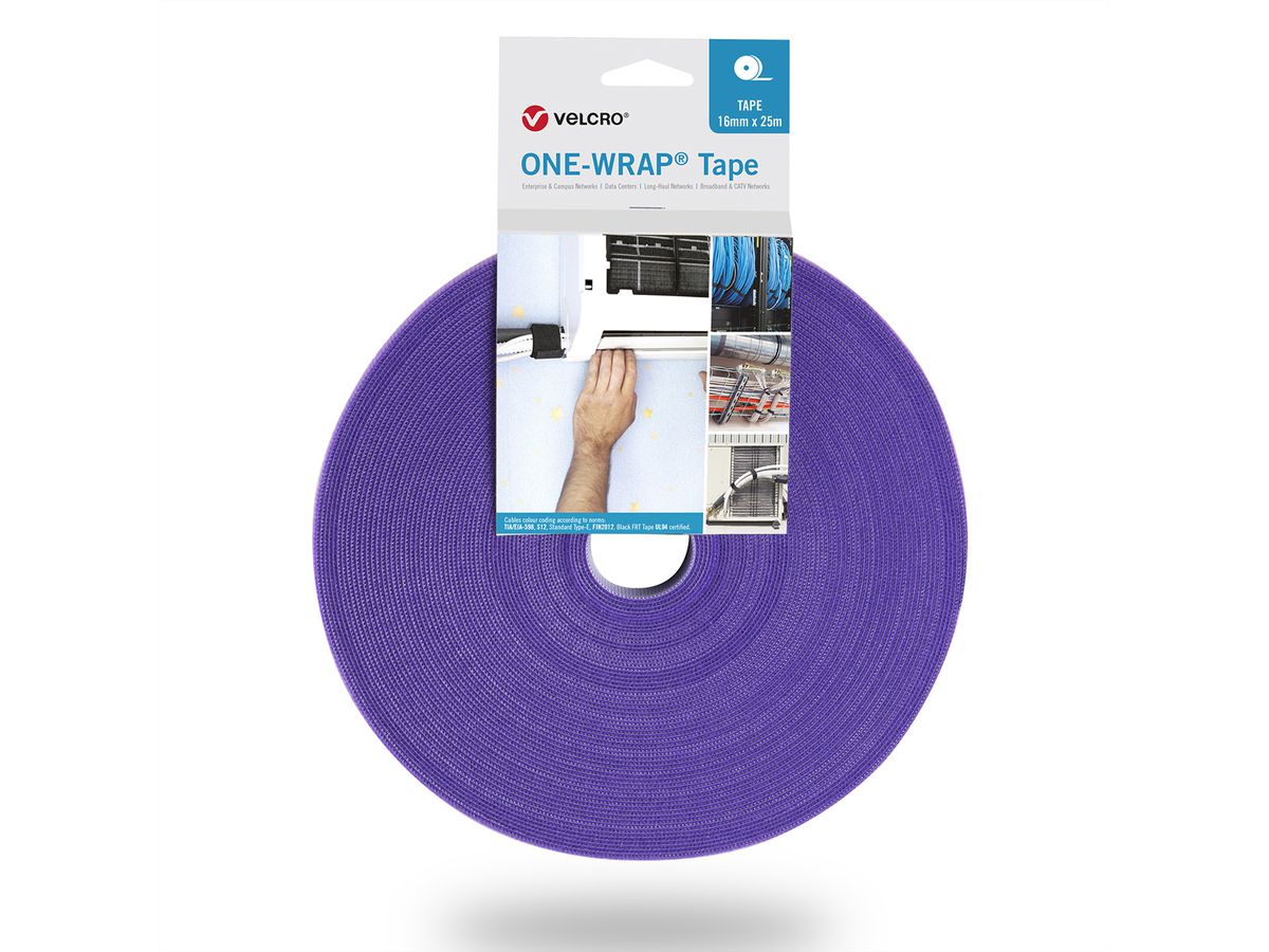 VELCRO® One Wrap® Tape 16 mm breed, violet, 25 m