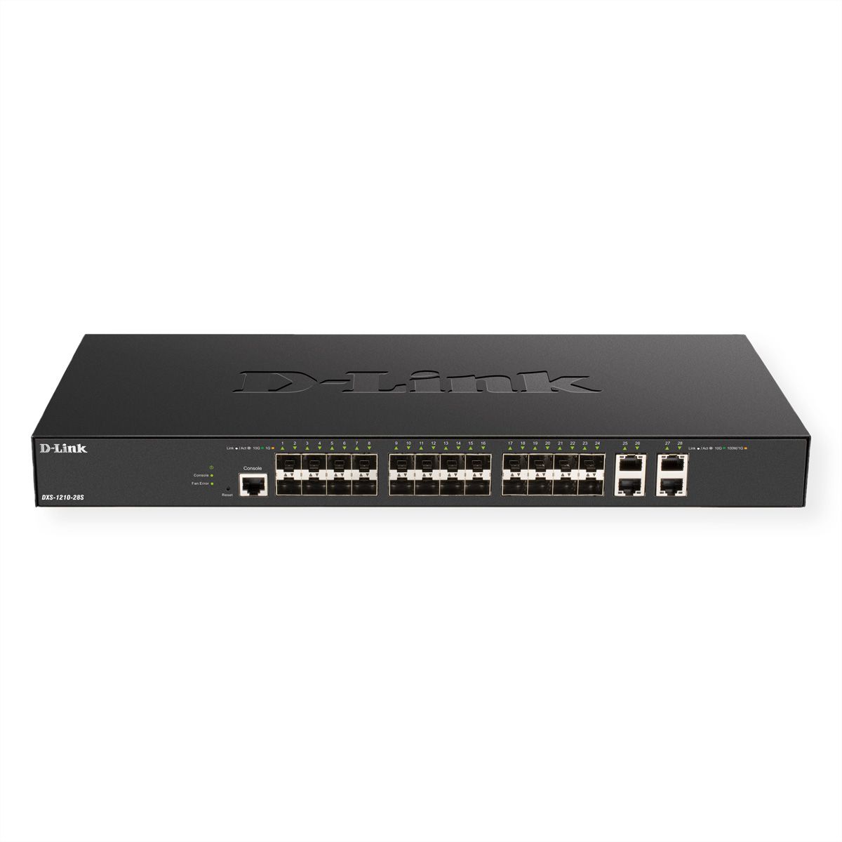 D-Link DXS-1210-28S Smart Managed Switch 24x 10G SFP+ + 4 x 10G Base-T-poorten