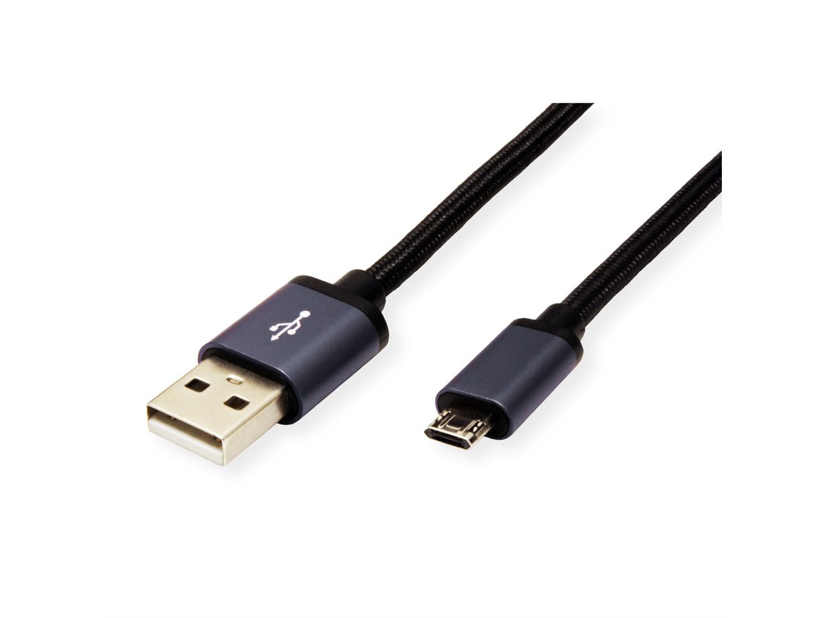 ROLINE USB 2.0 Kabel, USB A Male - Micro USB B Male, 1,8 m