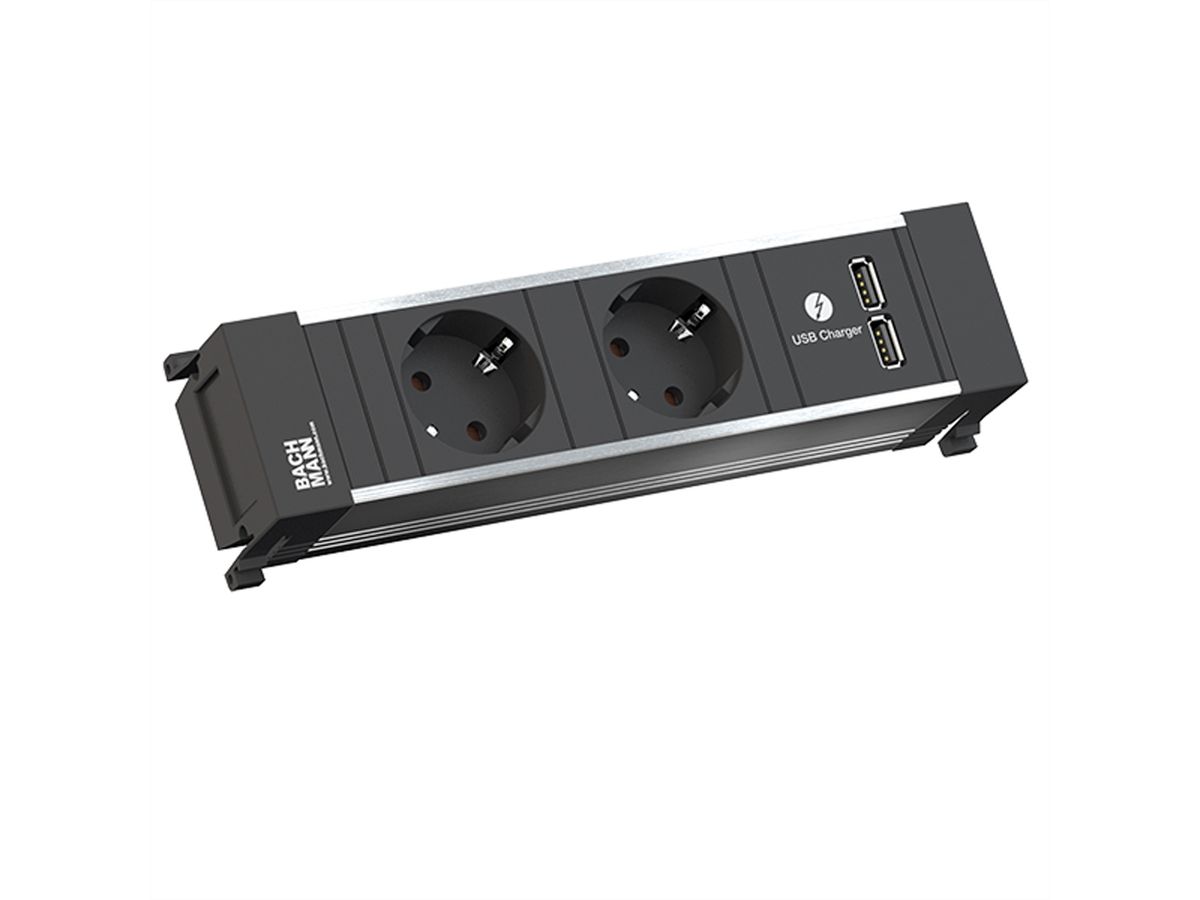 BACHMANN POWER FRAME 2xCEE7/3 USB Chargr, Power 2.0m AEH