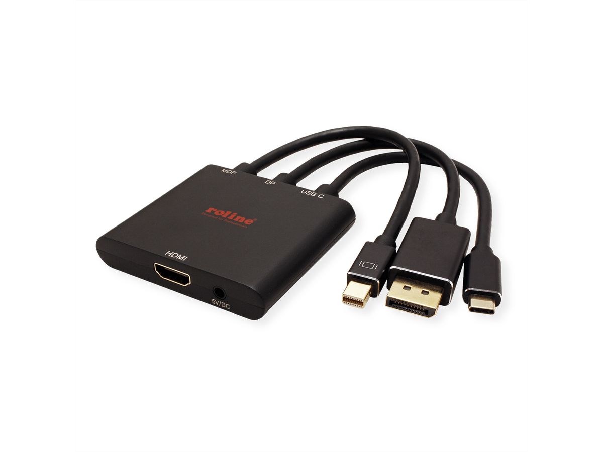 ROLINE adapterkabel Mini DisplayPort / DisplayPort / Type C - HDMI, Actief, 0,15 m