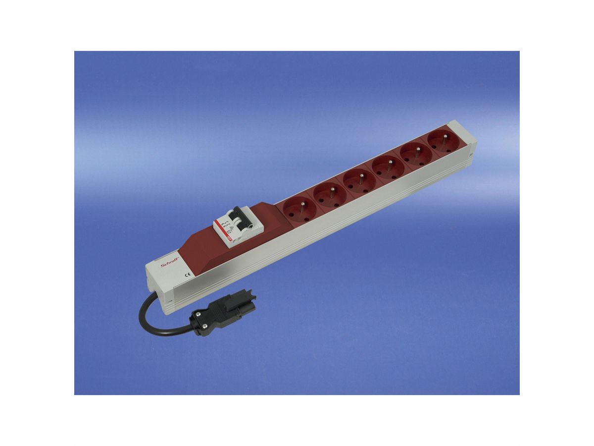 SCHROFF contactdoosstrip UTE, met Wieland®-ingang, 6 contactdozen, 19", rood, met overstroombeveiliging