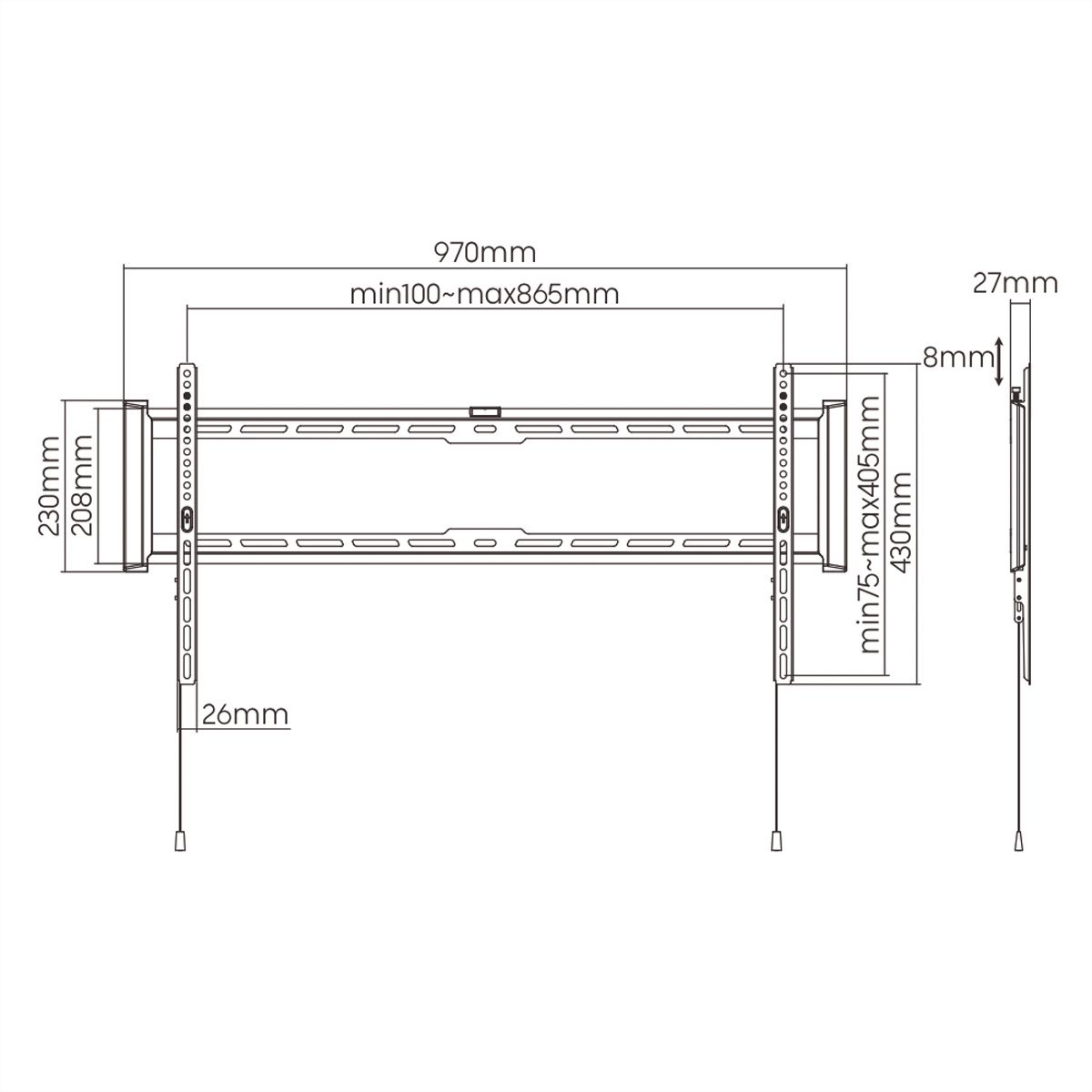 VALUE TV muurbeugel, 27 mm afstand tot de muur , vast, <228,6cm/90", <75kg