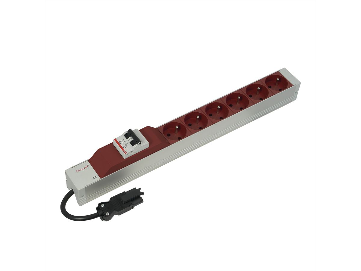 SCHROFF contactdoosstrip UTE, met Wieland®-ingang, 6 contactdozen, 19", rood, met overstroombeveiliging
