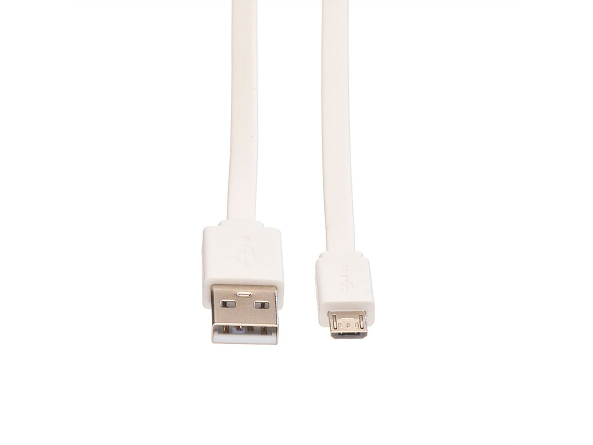 ROLINE USB 2.0 Kabel, USB A Male - Micro USB B Male, wit, 1 m