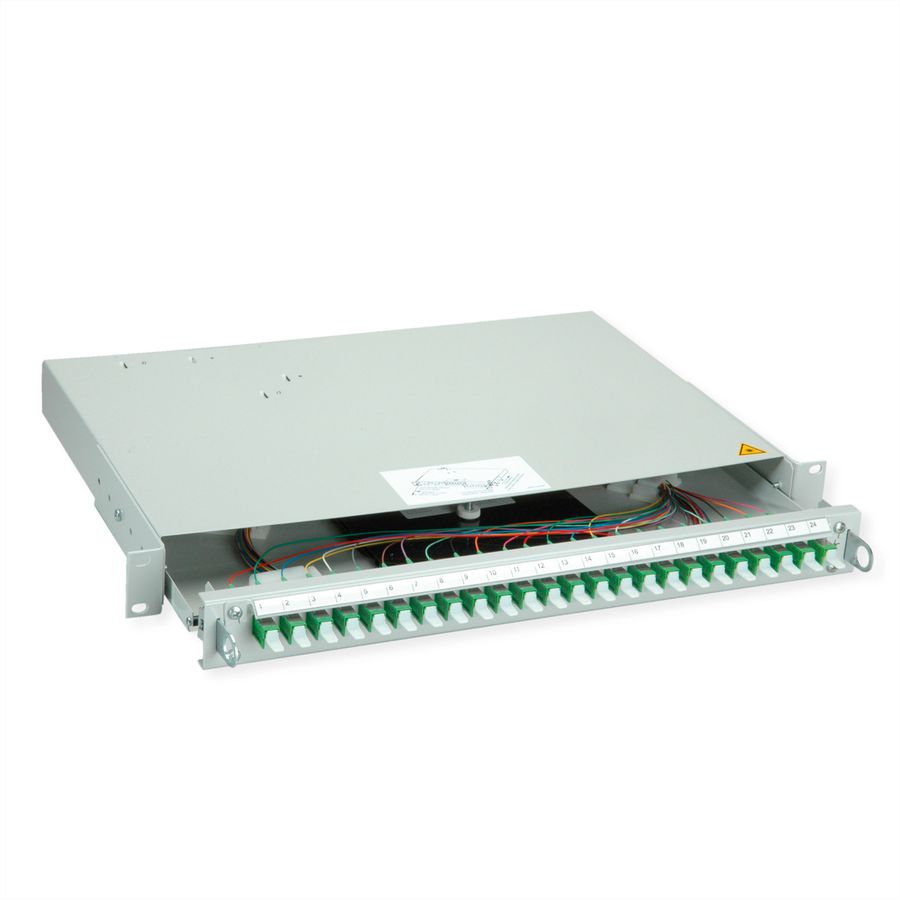 TELEGÄRTNER PROFI V LWL-Panel mit Kupplungen & Pigtails, 24x E2000, grün, OS2 APC, Grade B