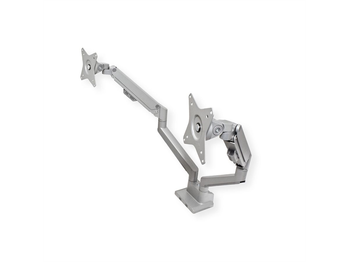 ROLINE Dual LCD Monitor Stand Pneumatic, Desk Clamp, Pivot, 2 Joints, silver