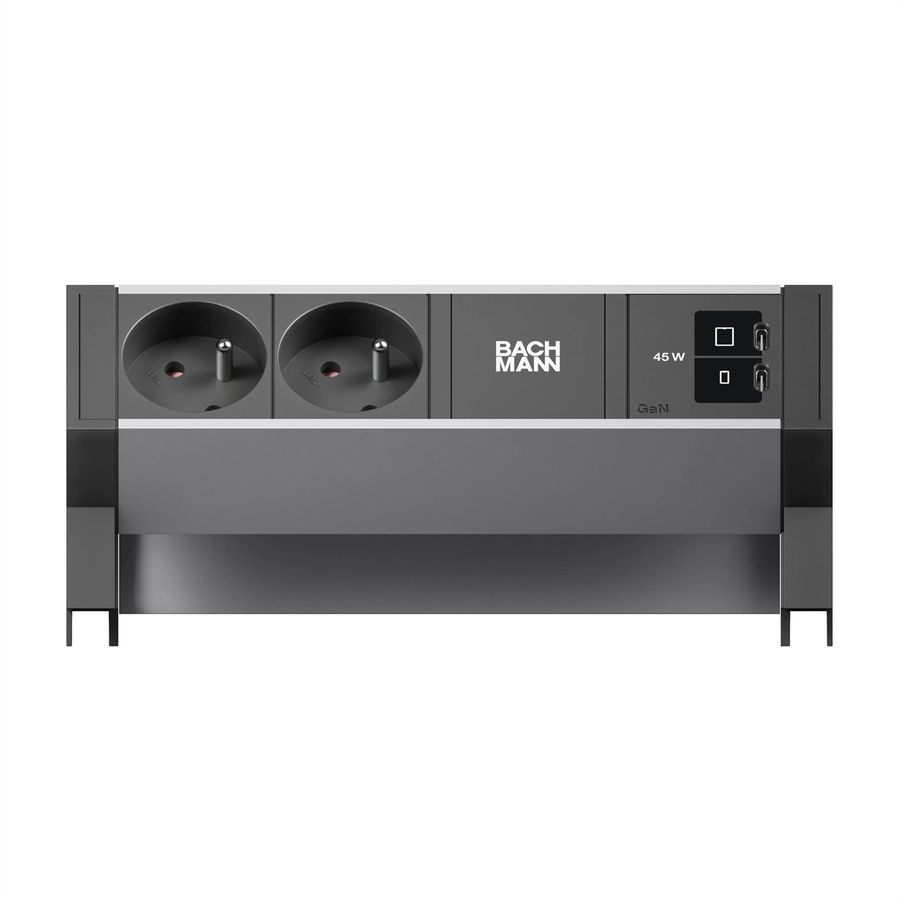 BACHMANN DESK2 ALU BLACK 2xUTE, 1xUSB C/C 45W L=0,2m