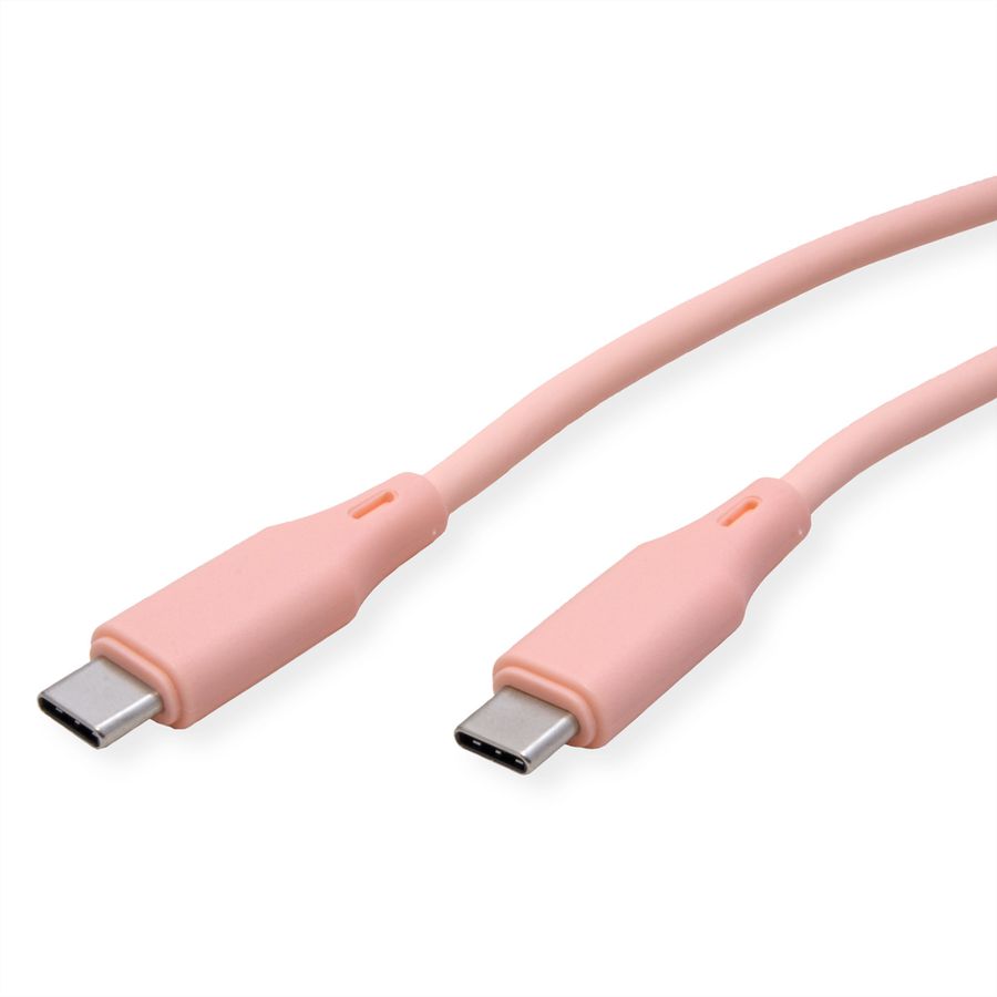 ROLINE USB 2.0 Cable, C–C, M/M, 60W, silicone, pink, 1 m