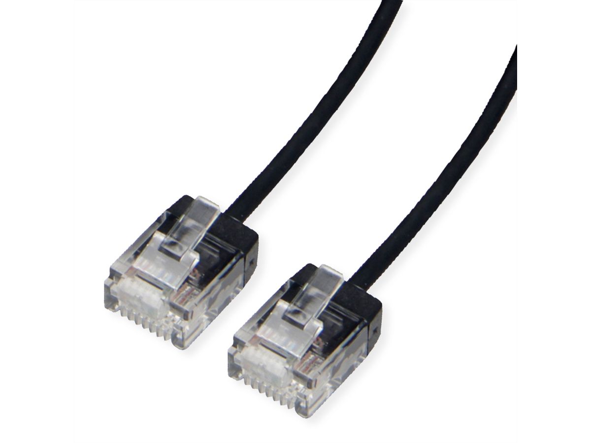 ROLINE UTP DataCenter Patchkabel Cat.6A (Class EA), LSOH, dun, extra korte stekker, zwart, 1,5 m